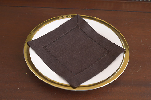 Solid colored hemstitch cocktail napkin 6". Chocolate Fudge